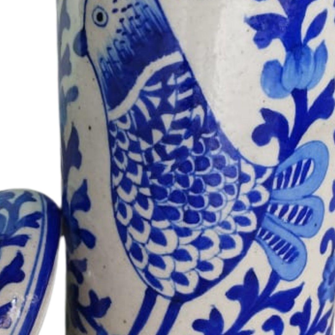 blue bird pattern Blue pottery ceramic vase with lid