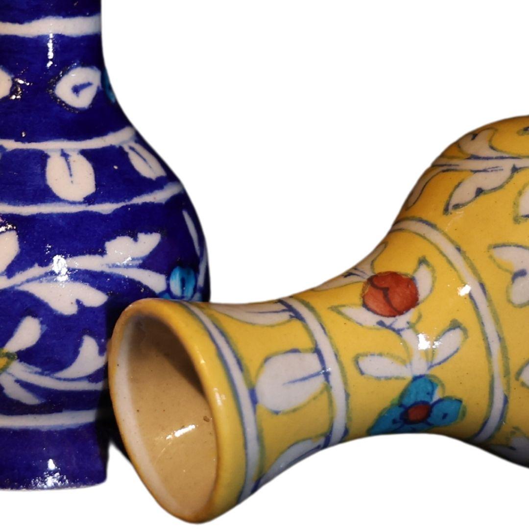Multi floral decor blue pottery ceramic vase in 2 colour options