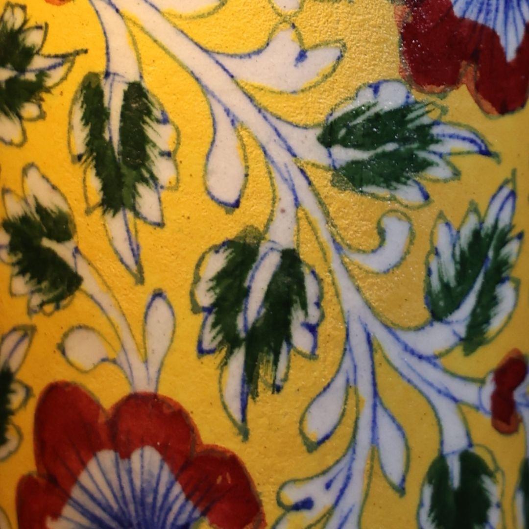 Yellow Floral Blue Pottery Ceramic Vase S