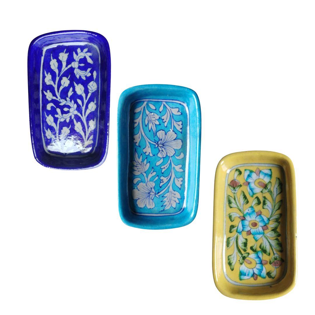 Blue Pottery Ceramic Rectangle Trays 5 inches in multiple colour options