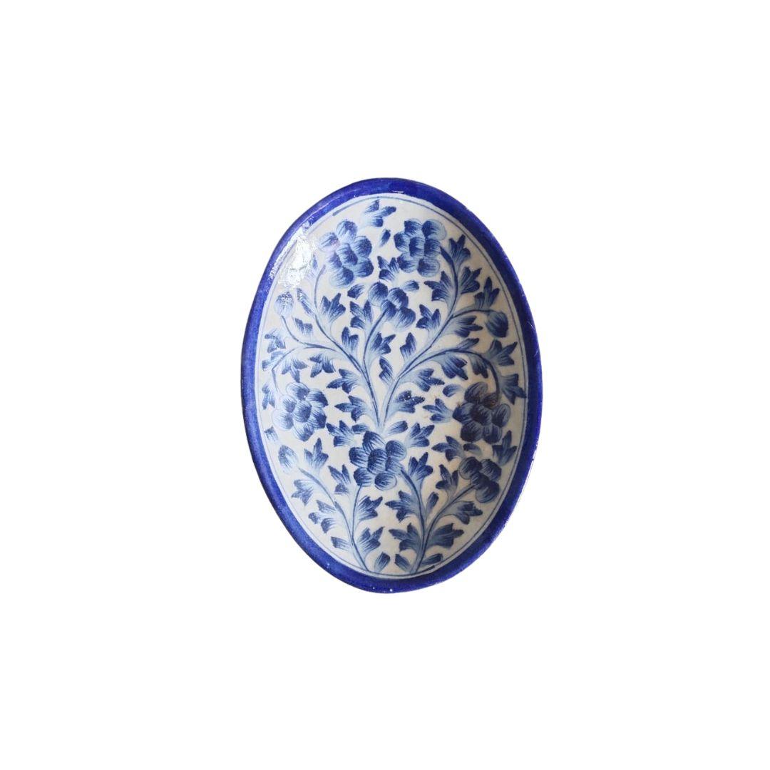Sapphire Garden Oval Blue Pottery Ceramic Tray