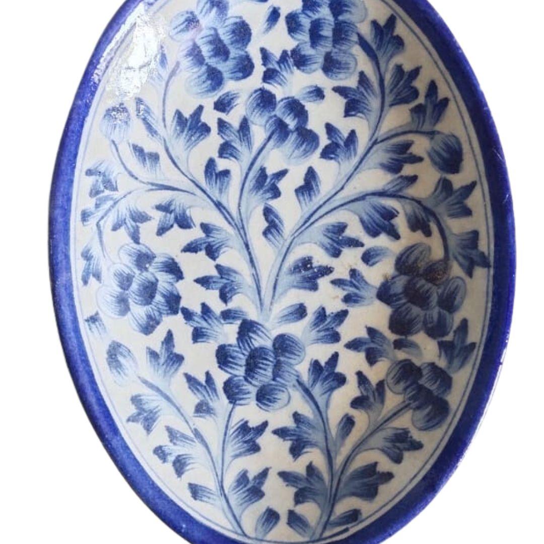 Sapphire Garden Oval Blue Pottery Ceramic Tray