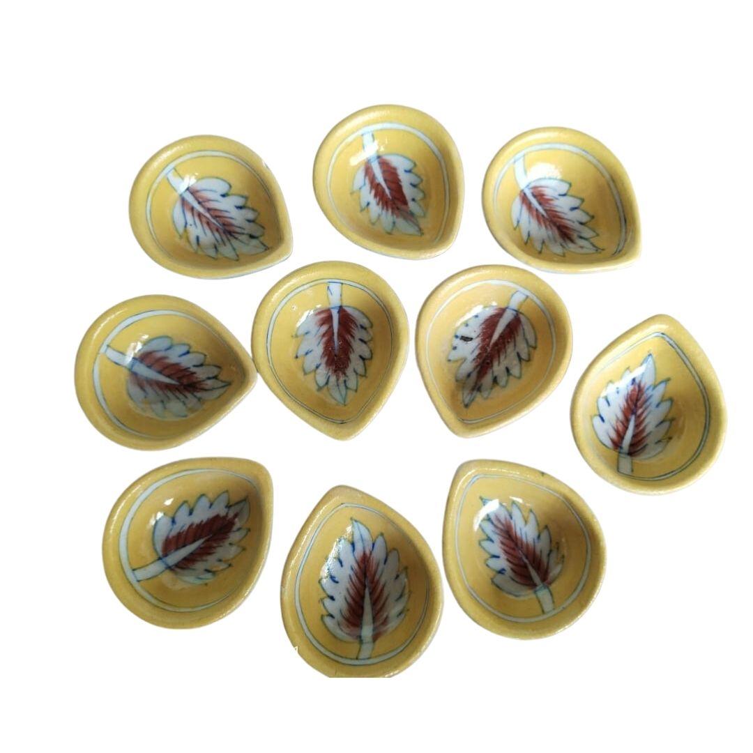 Mustard Leaf blue pottery ceramic diyas