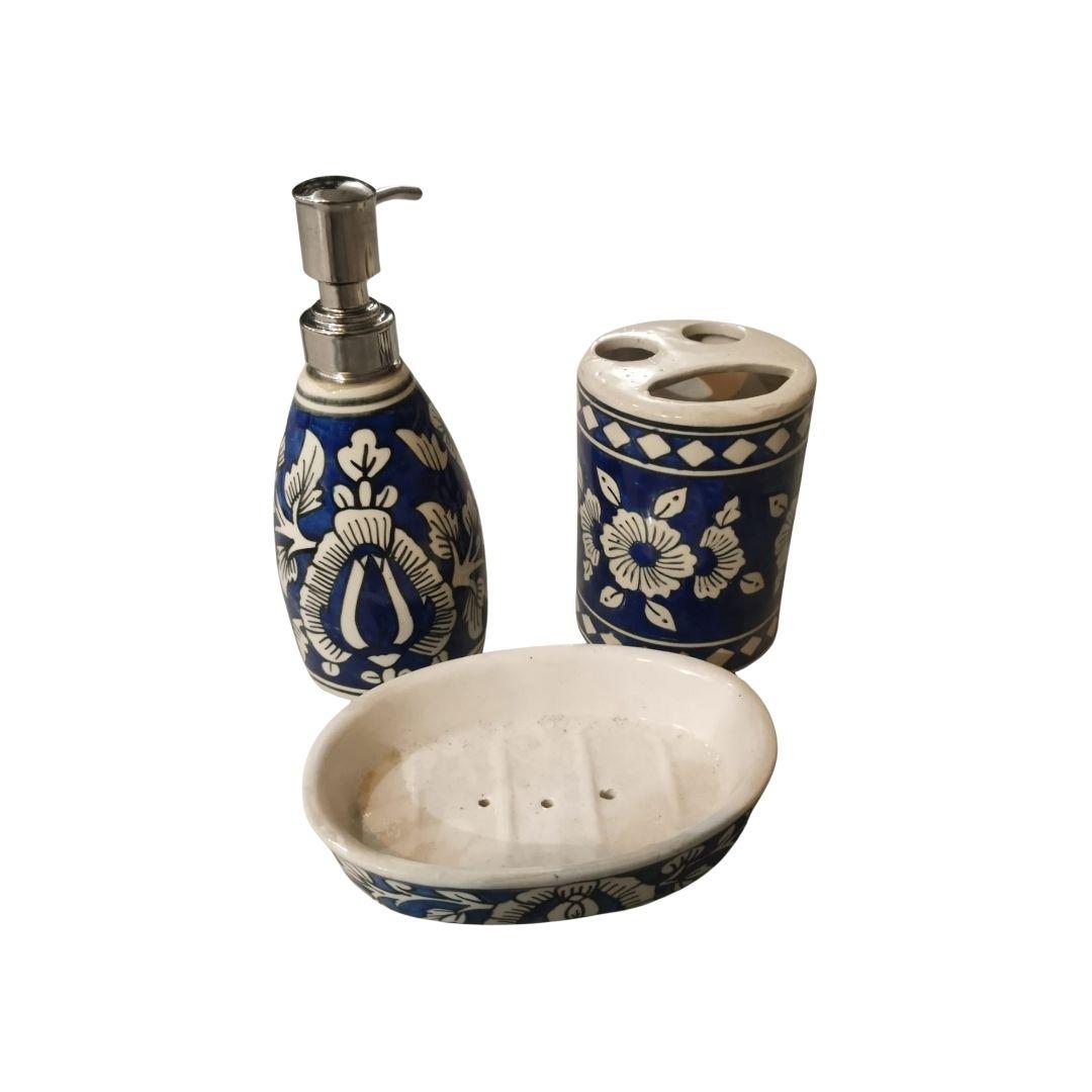 Indigo Blue Pottery Ceramic Toiletry holder set