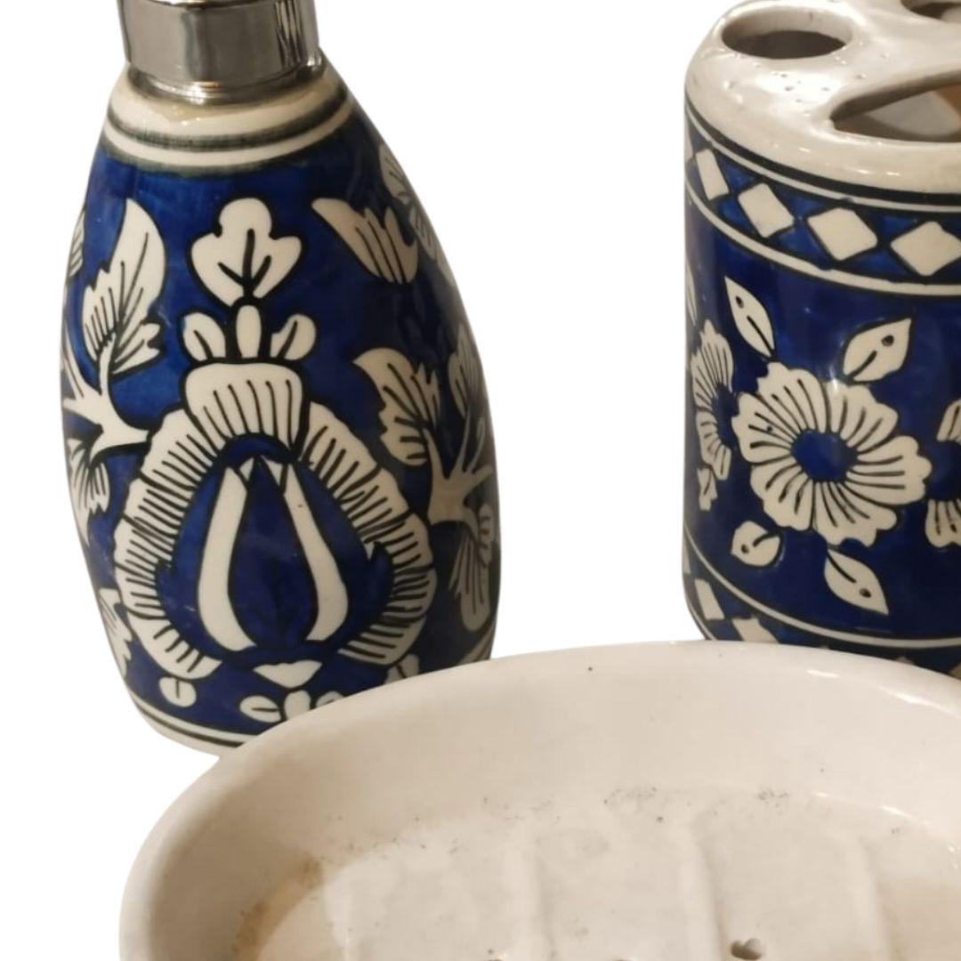 Indigo Blue Pottery Ceramic Toiletry holder set