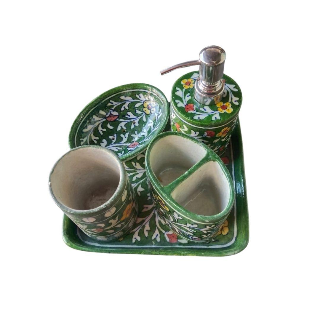 Blue Pottery Ceramic Toiletry holder set with tray in multiple colour options