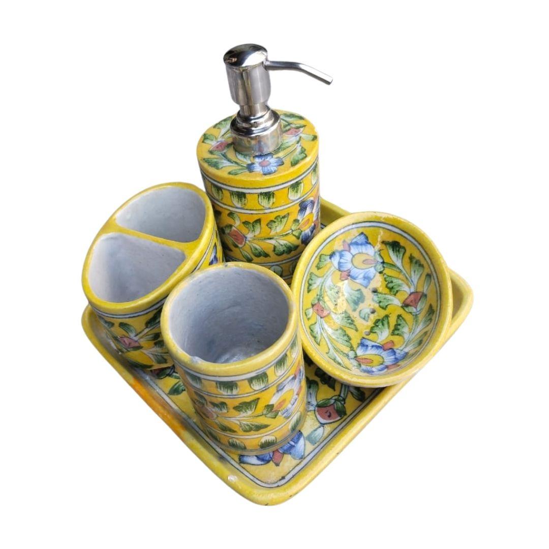 Blue Pottery Ceramic Toiletry holder set with tray in multiple colour options