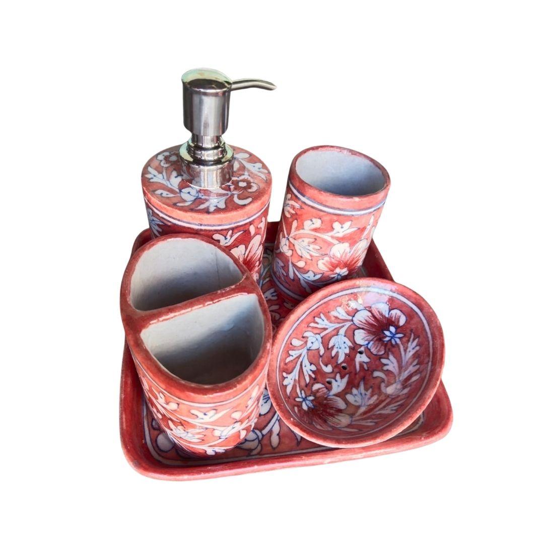 Blue Pottery Ceramic Toiletry holder set with tray in multiple colour options