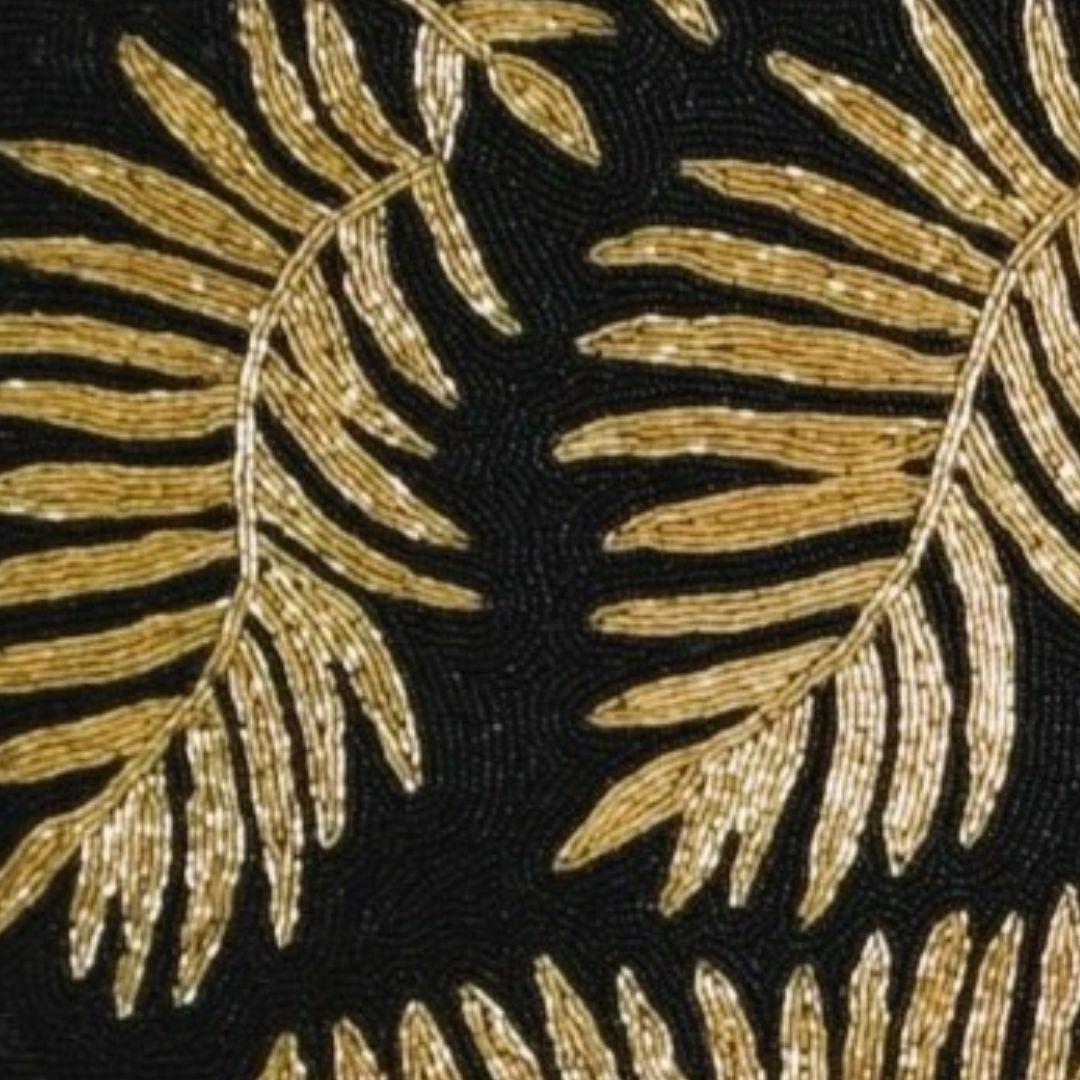 Black Tropical leaf Beaded Table Runner