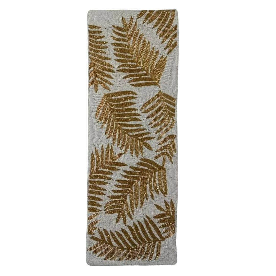 White Tropical Leaf Beaded Table Runner