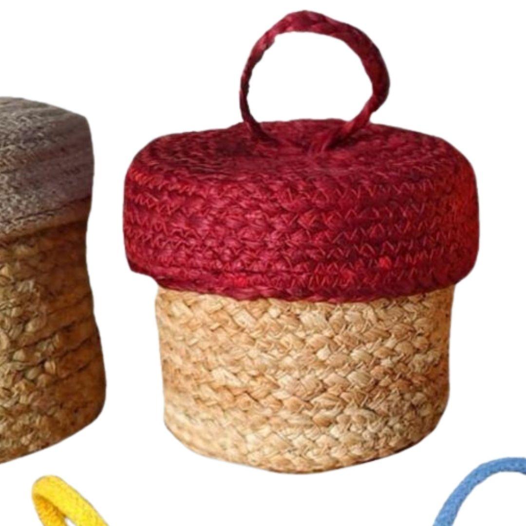 Mini Loop Lid Jute and Cotton Rope Gift Hamper Basket
