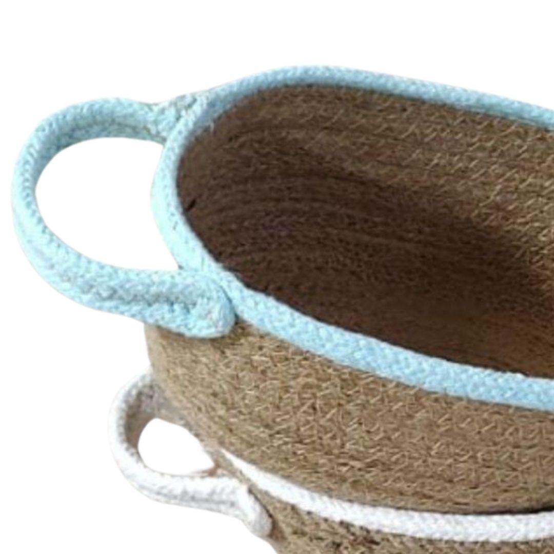 Oval Colour Piping Jute Gift Hamper Basket with Handles