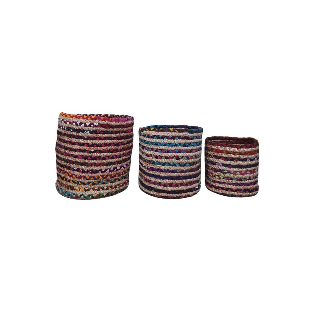 Rainbow Cotton Rope Storage Organiser Basket set of 3