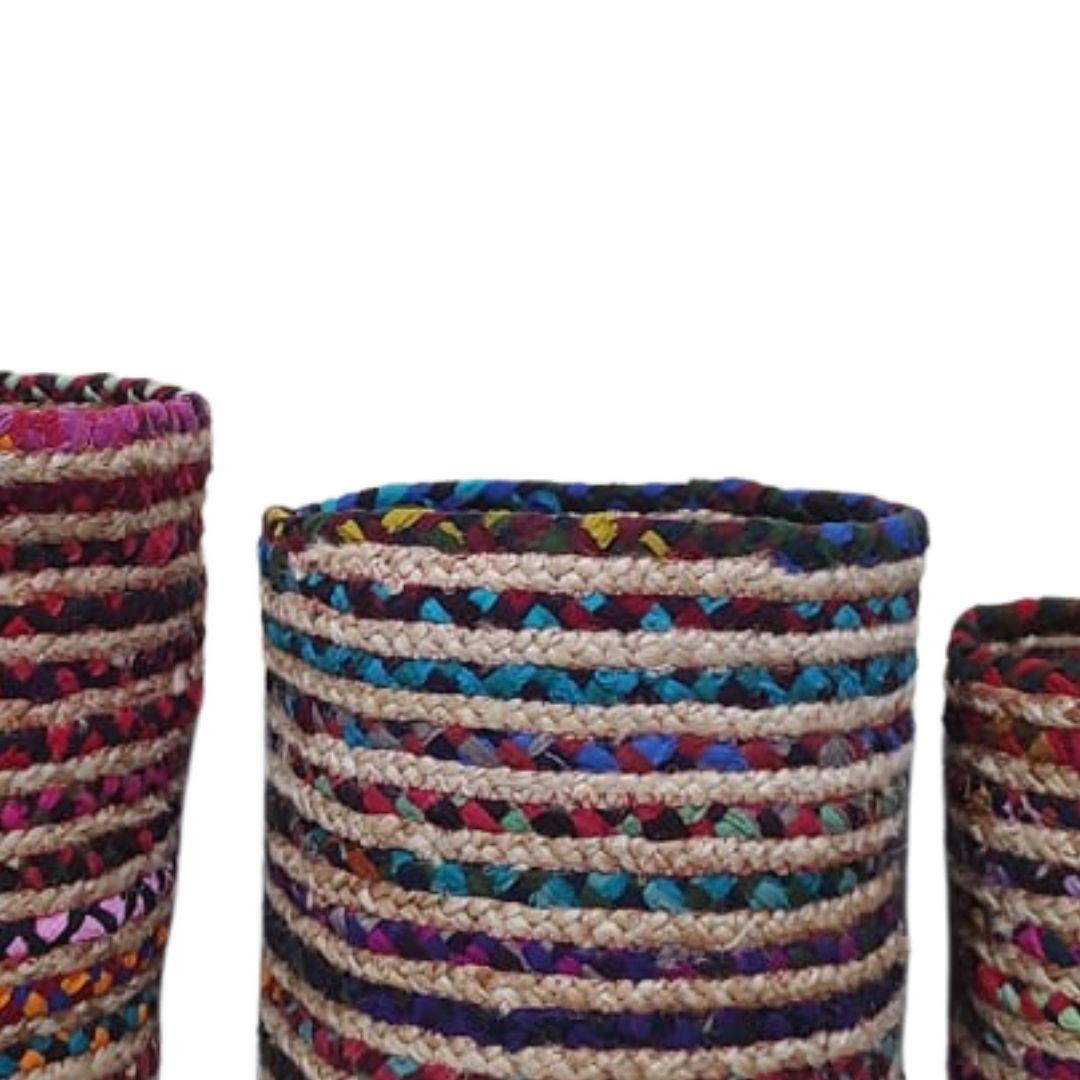 Rainbow Cotton Rope Storage Organiser Basket set of 3