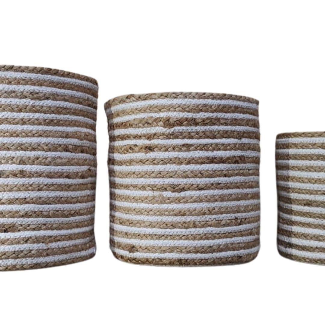 Beige Cotton Rope Storage Organiser Basket set of 3