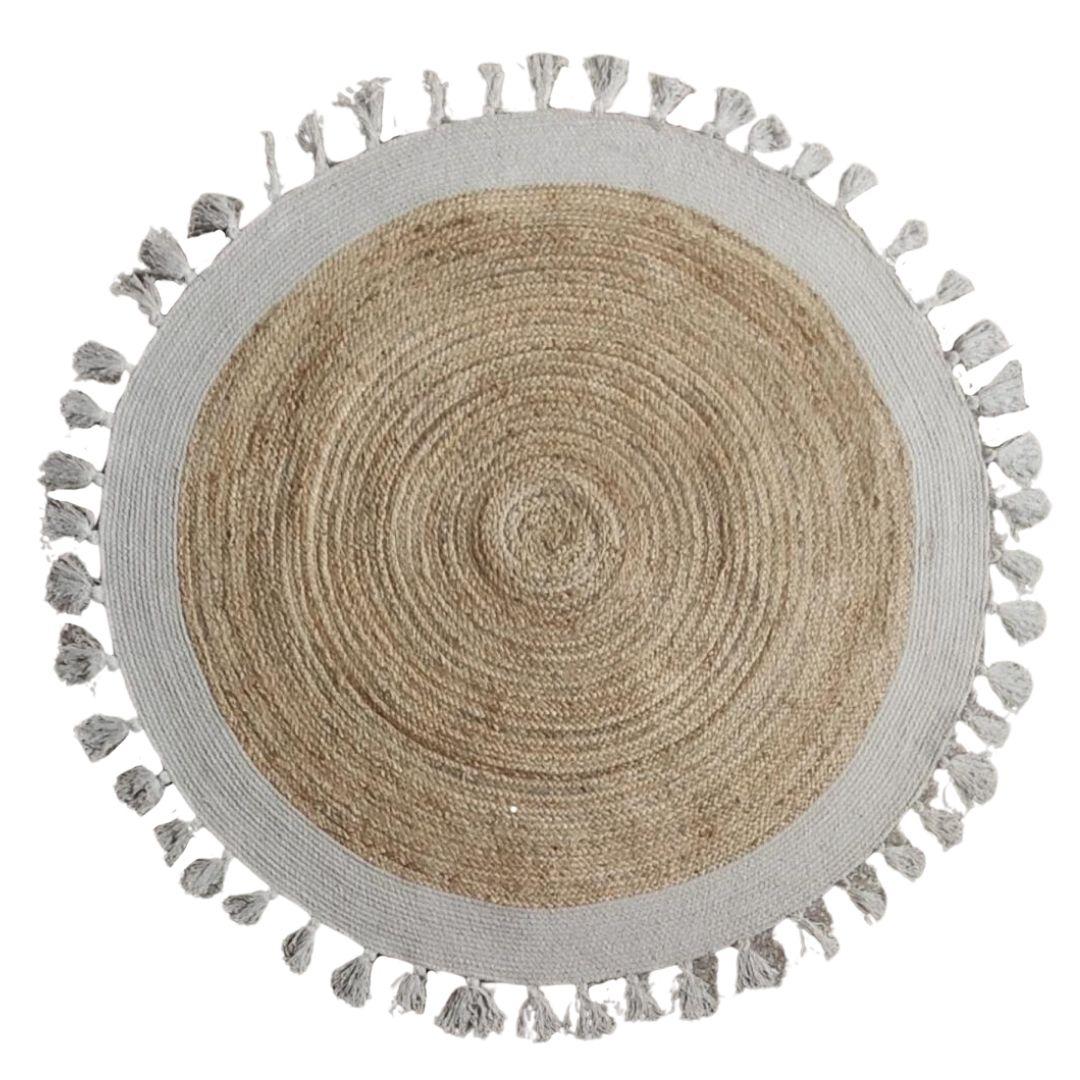 Natural Jute Boho White tassel carpet