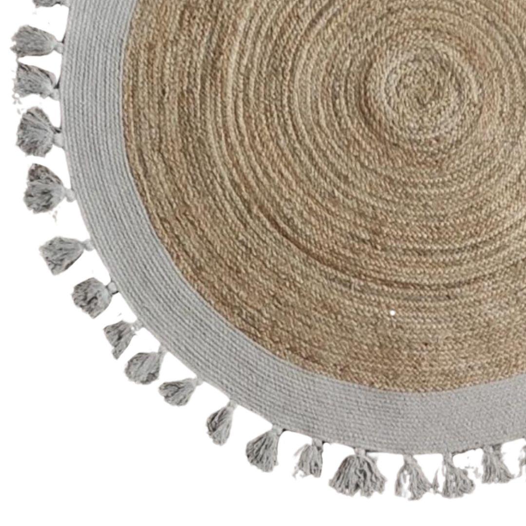 Natural Jute Boho White tassel carpet
