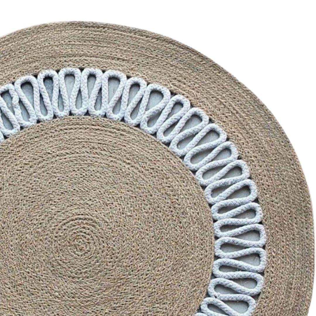 White Loop Jute Round Carpet