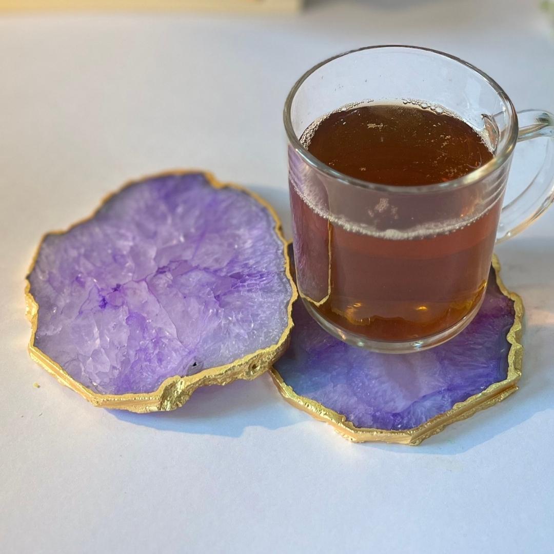Crystal Agate Coasters with Gold Plating set of 2