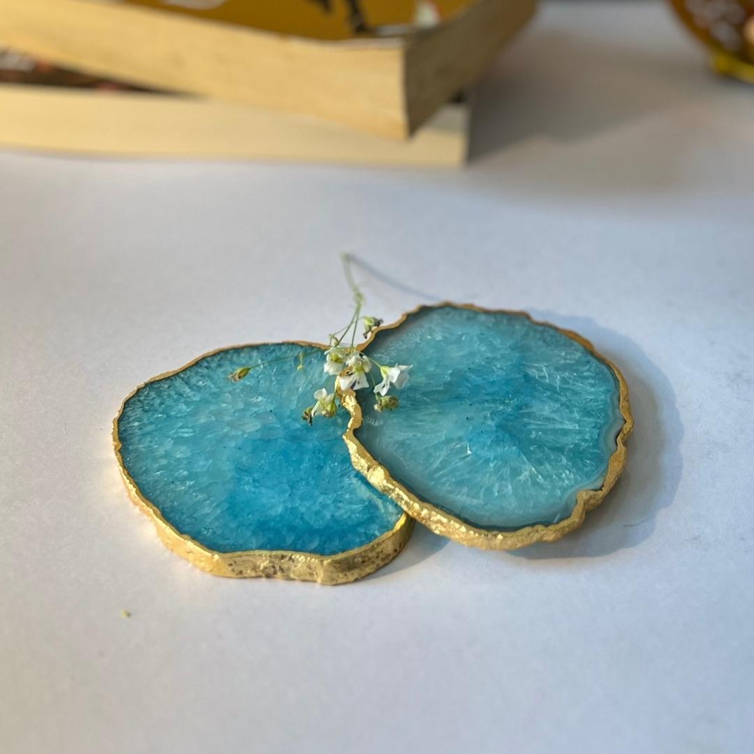 Crystal Agate Coasters with Gold Plating set of 2