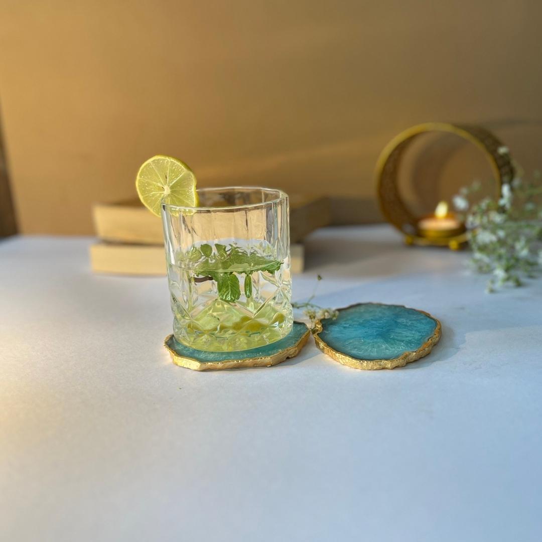 Crystal Agate Coasters with Gold Plating set of 2