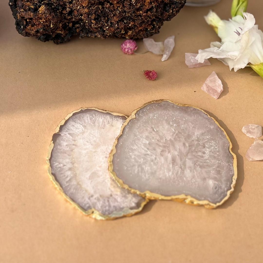 Crystal Agate Coasters with Gold Plating set of 2