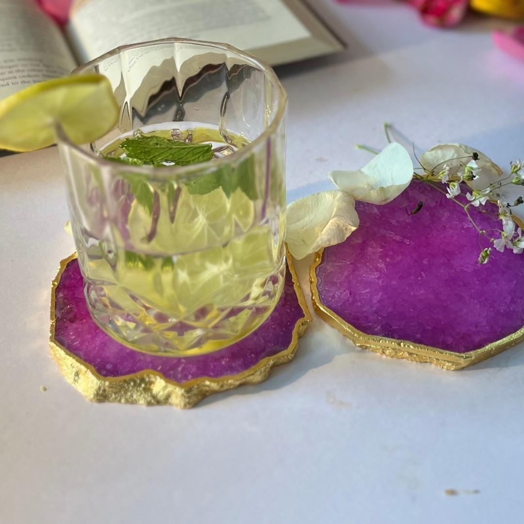 Crystal Agate Coasters with Gold Plating set of 2