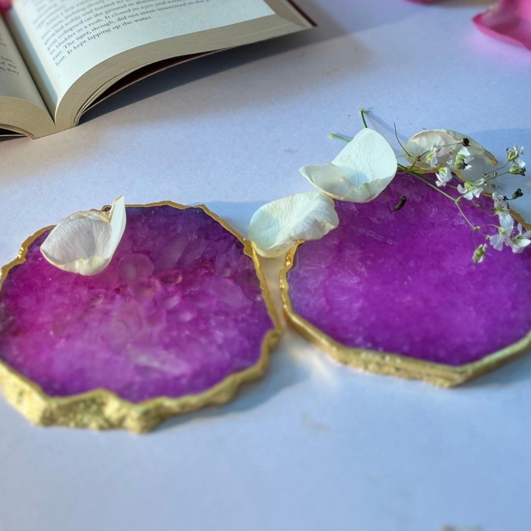 Crystal Agate Coasters with Gold Plating set of 2