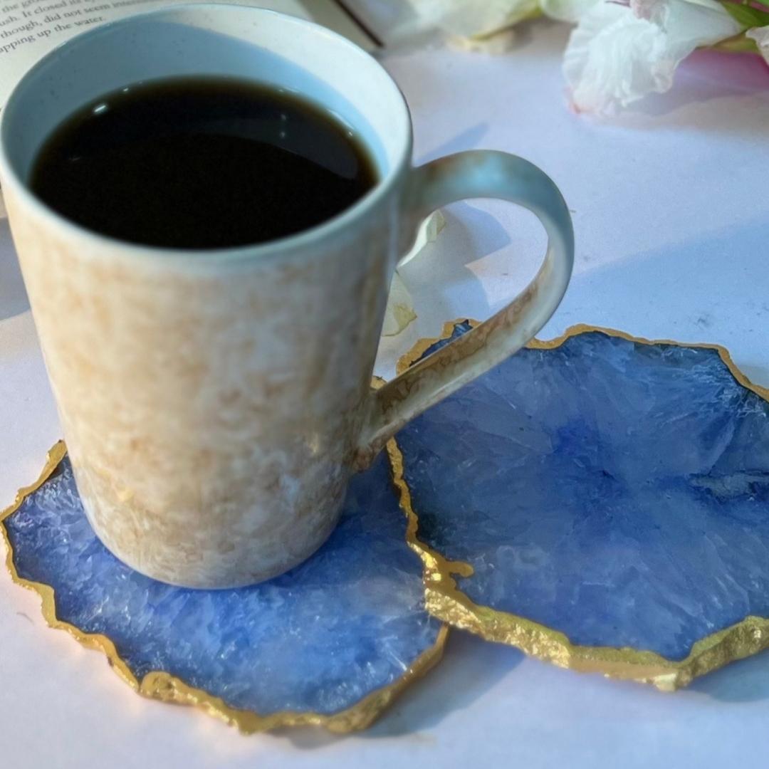 Crystal Agate Coasters with Gold Plating set of 2