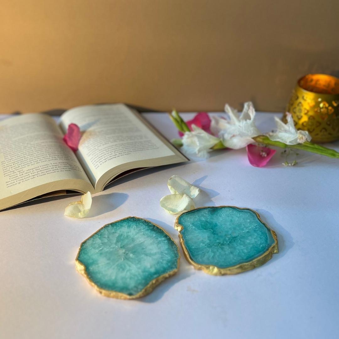 Crystal Agate Coasters with Gold Plating set of 2