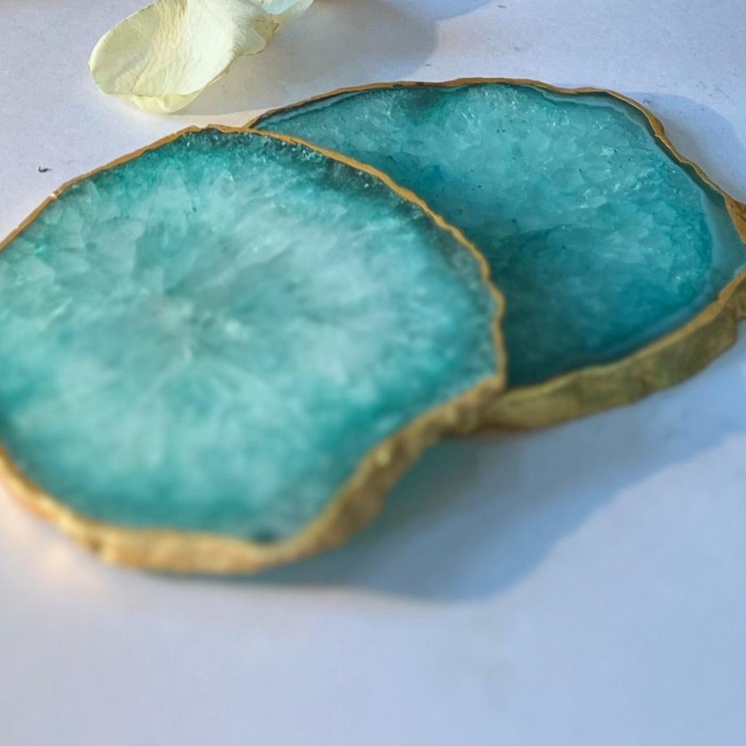 Crystal Agate Coasters with Gold Plating set of 2