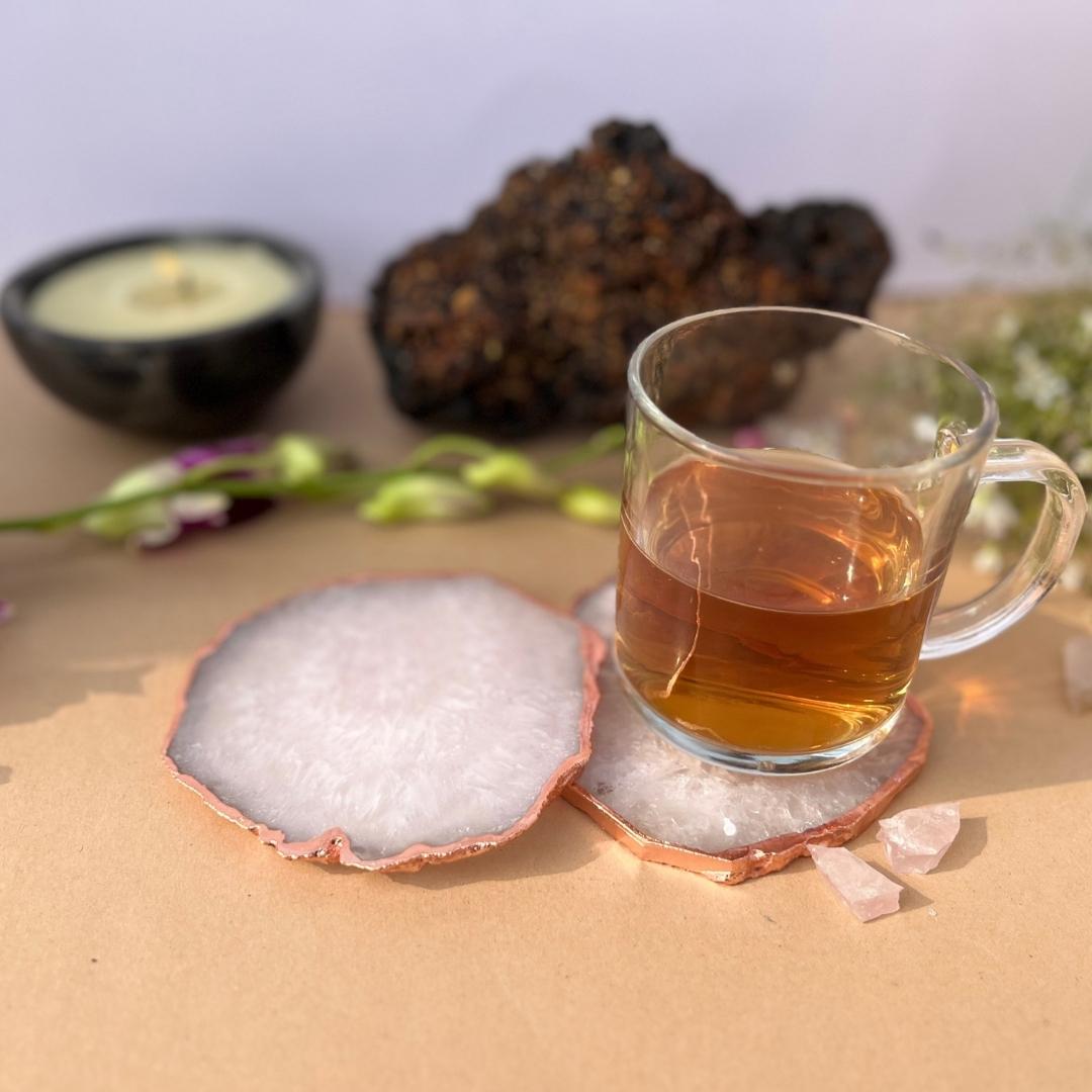 Crystal Agate Coasters with rose gold plating set of 2