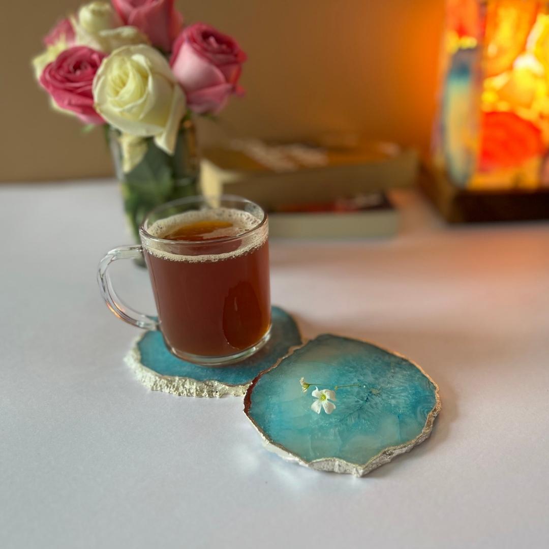 Crystal Agate Coasters with silver plating set of 2