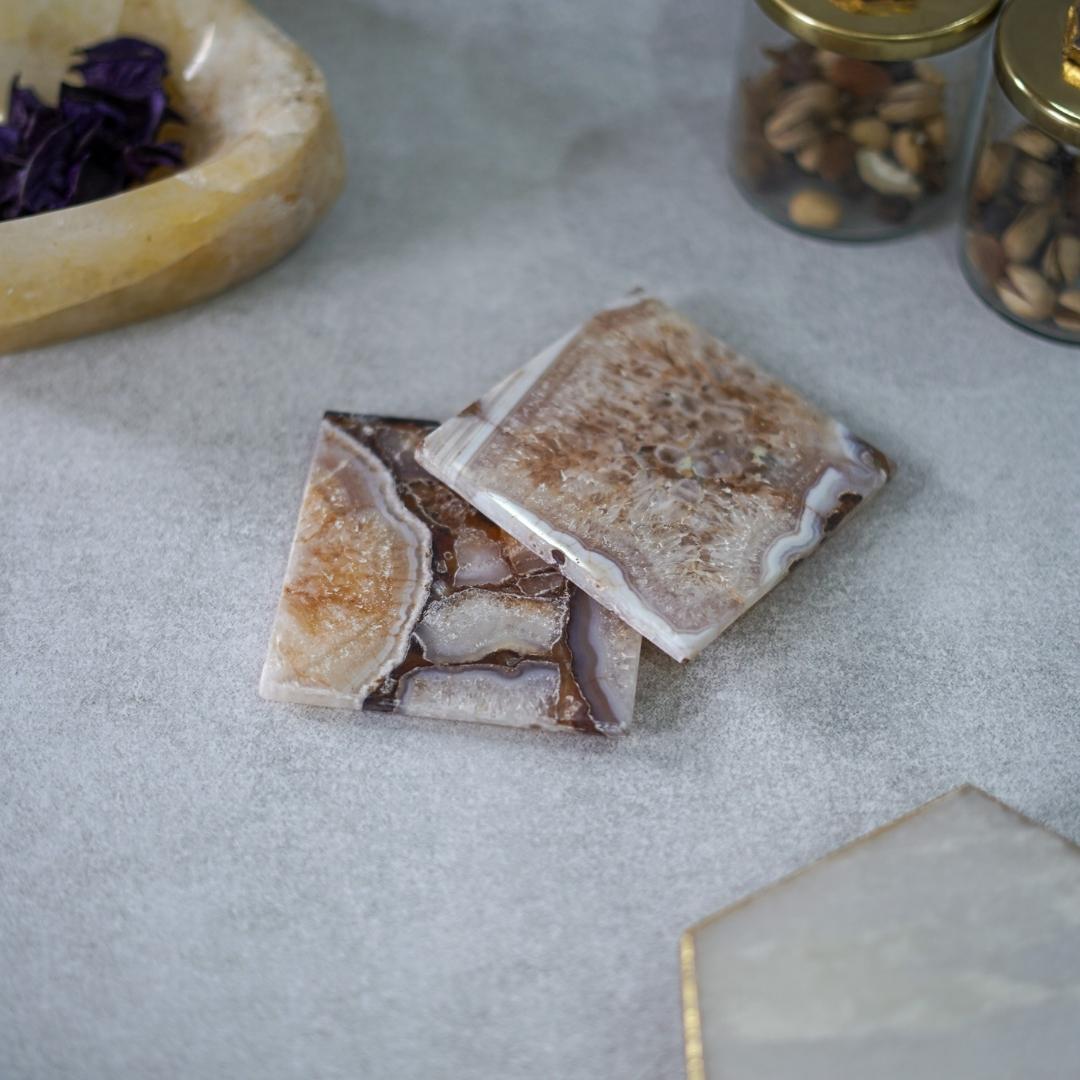 Brown Crystal Agate Square Coasters set of 2