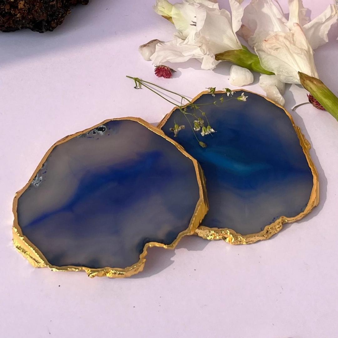Brazilian Agate Coasters with Gold plating set of 2