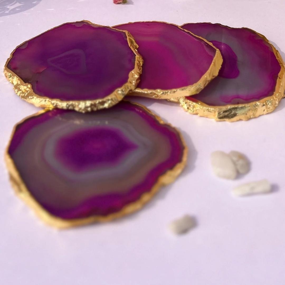 Brazilian Agate Coasters with Gold plating set of 2