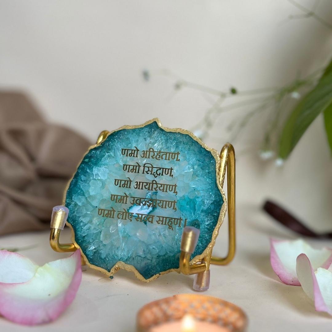 Namokar Mantra Crystal Agate Metal Frame