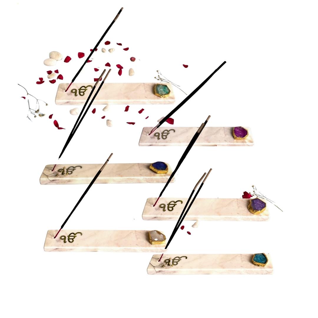 Ik Onkar Symbol Mable and crystal agate incense stick holders