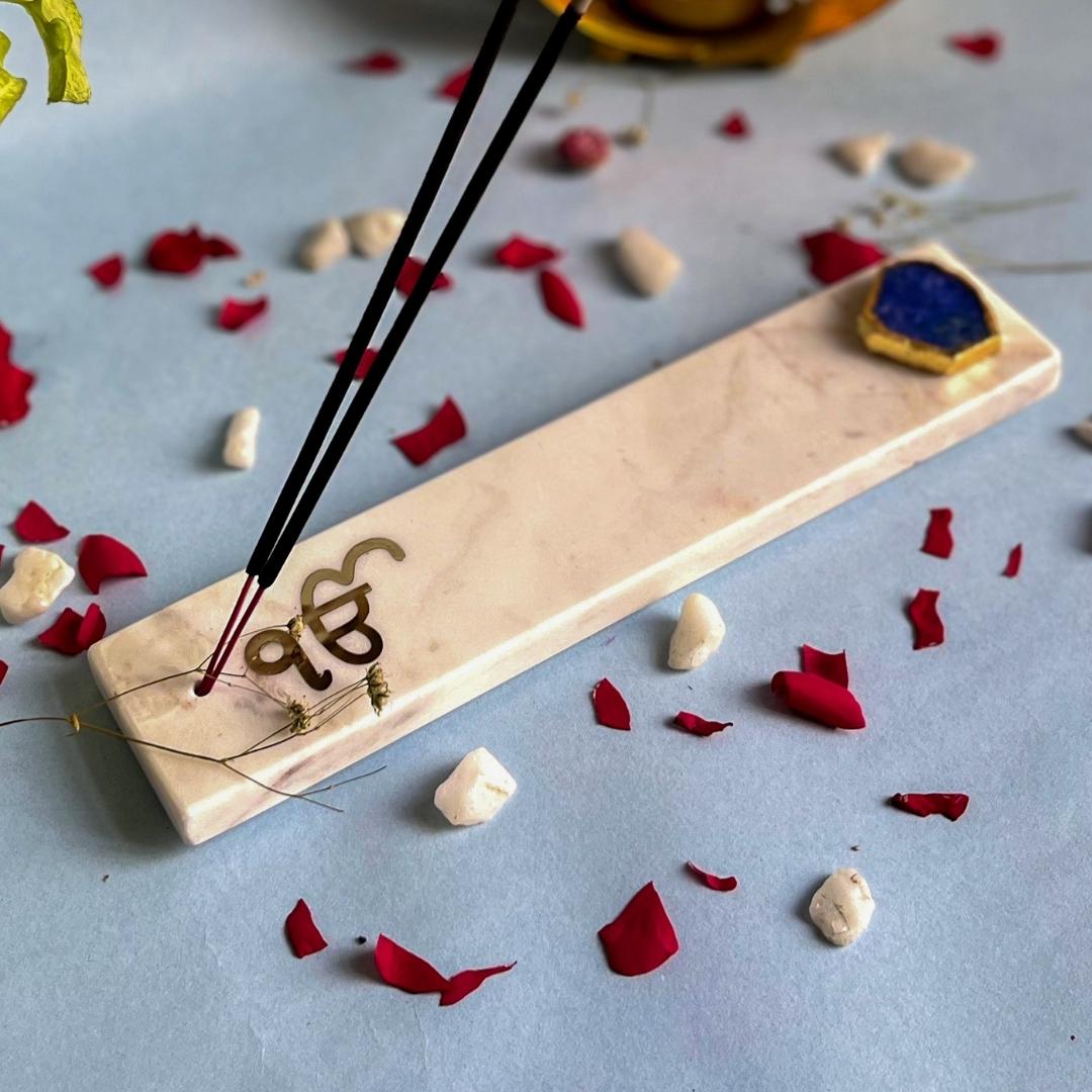 Ik Onkar Symbol Mable and crystal agate incense stick holders