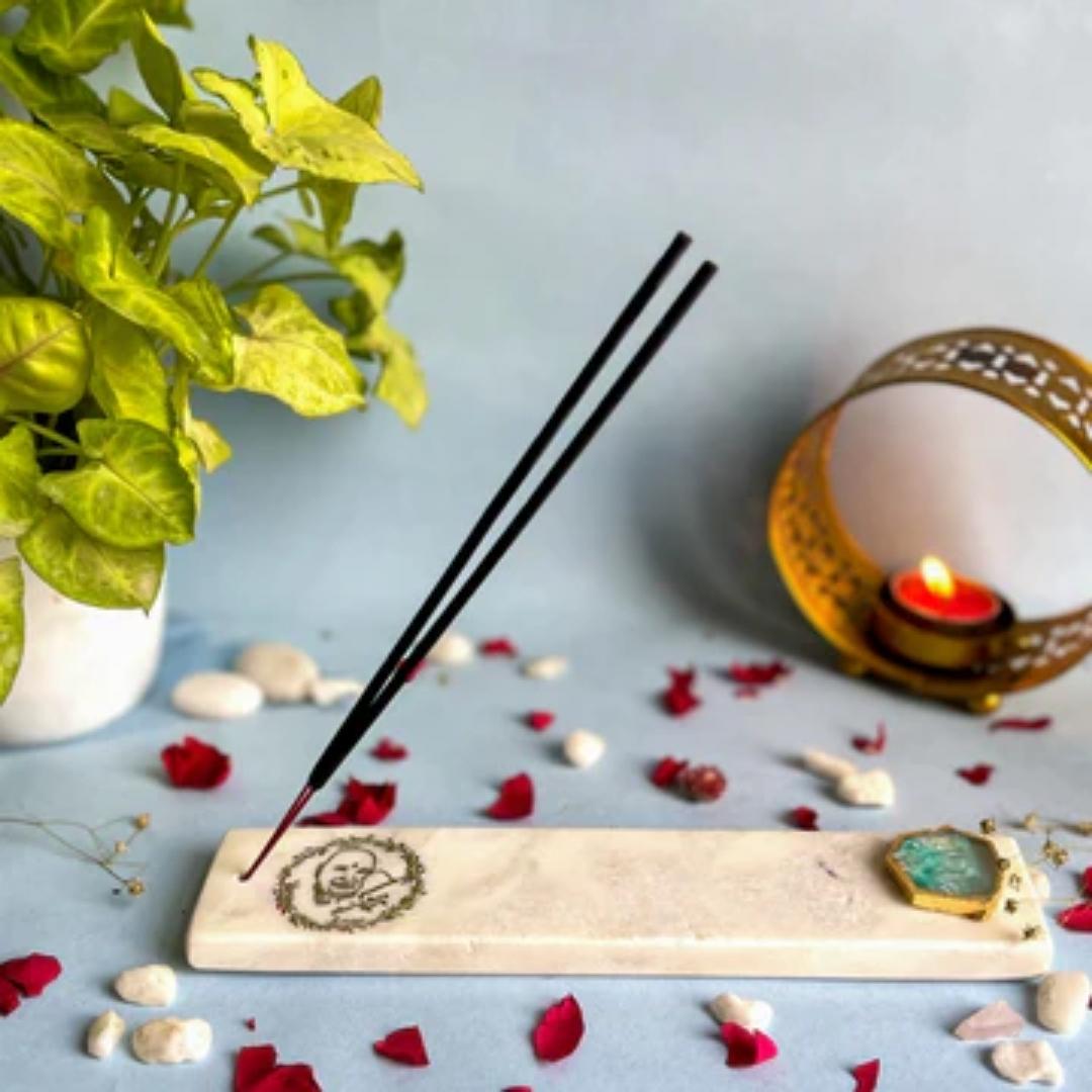 Guru Ji White Marble and Crystal Agate Incense Stick Holders