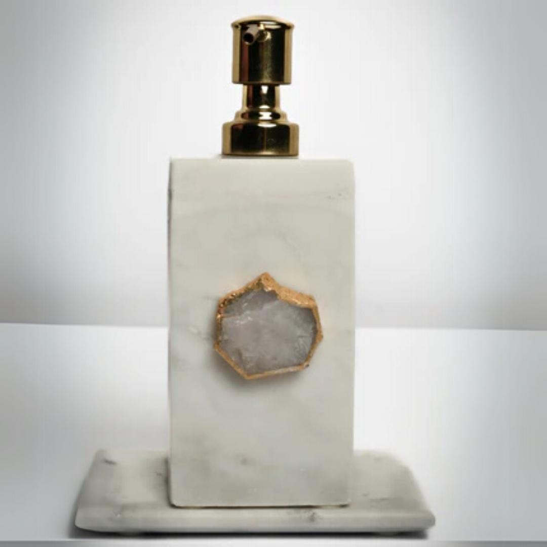 White Marble and Crystal Agate Soap Dispenser in multiple color options