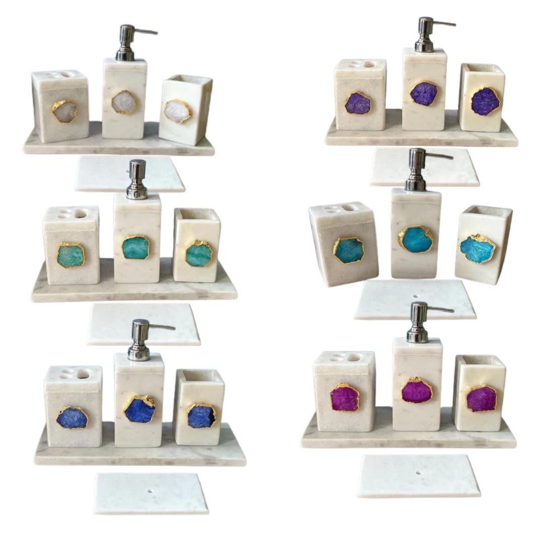White Marble and Agate Toiletry Holder set