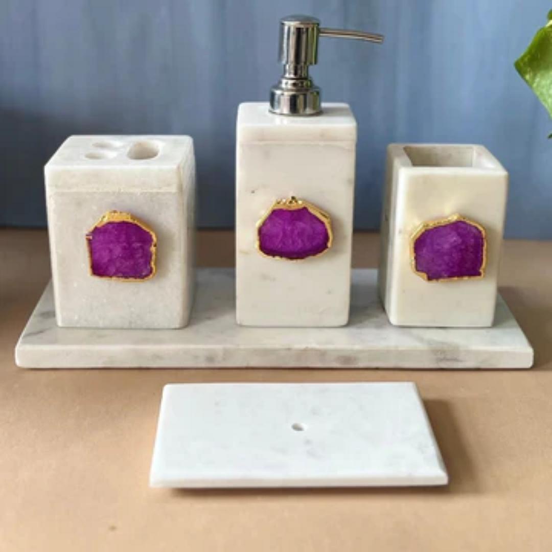 White Marble and Agate Toiletry Holder set