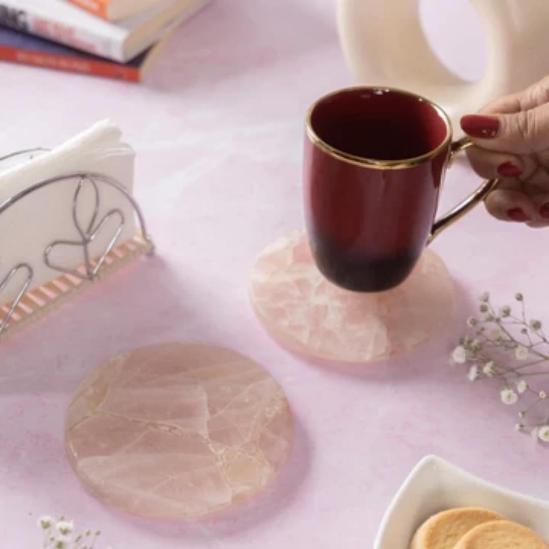 Rose Quartz Round Resin Coaster Set of 2