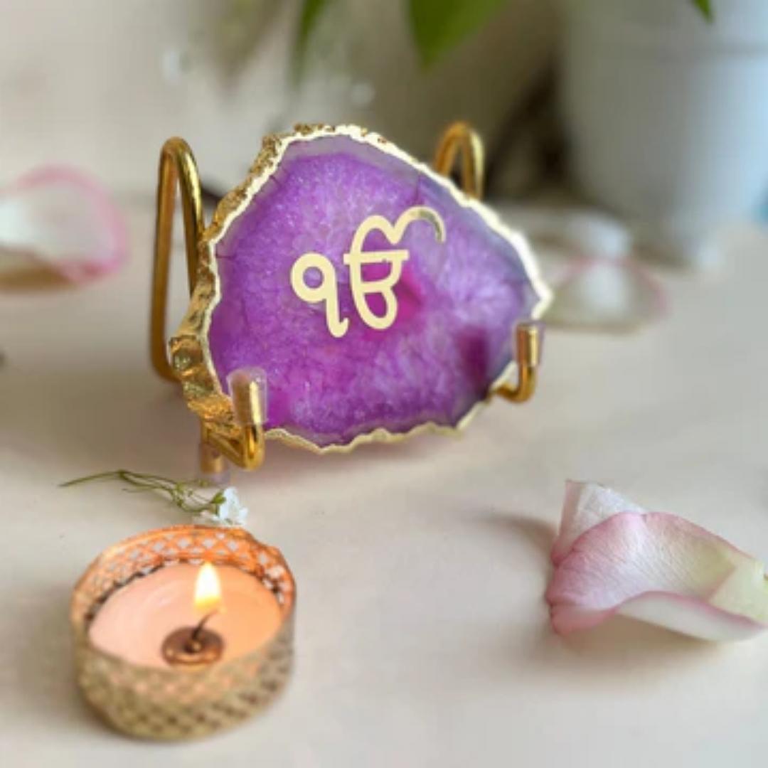 Ik Onkar Symbol Crystal Agate Metal Frame