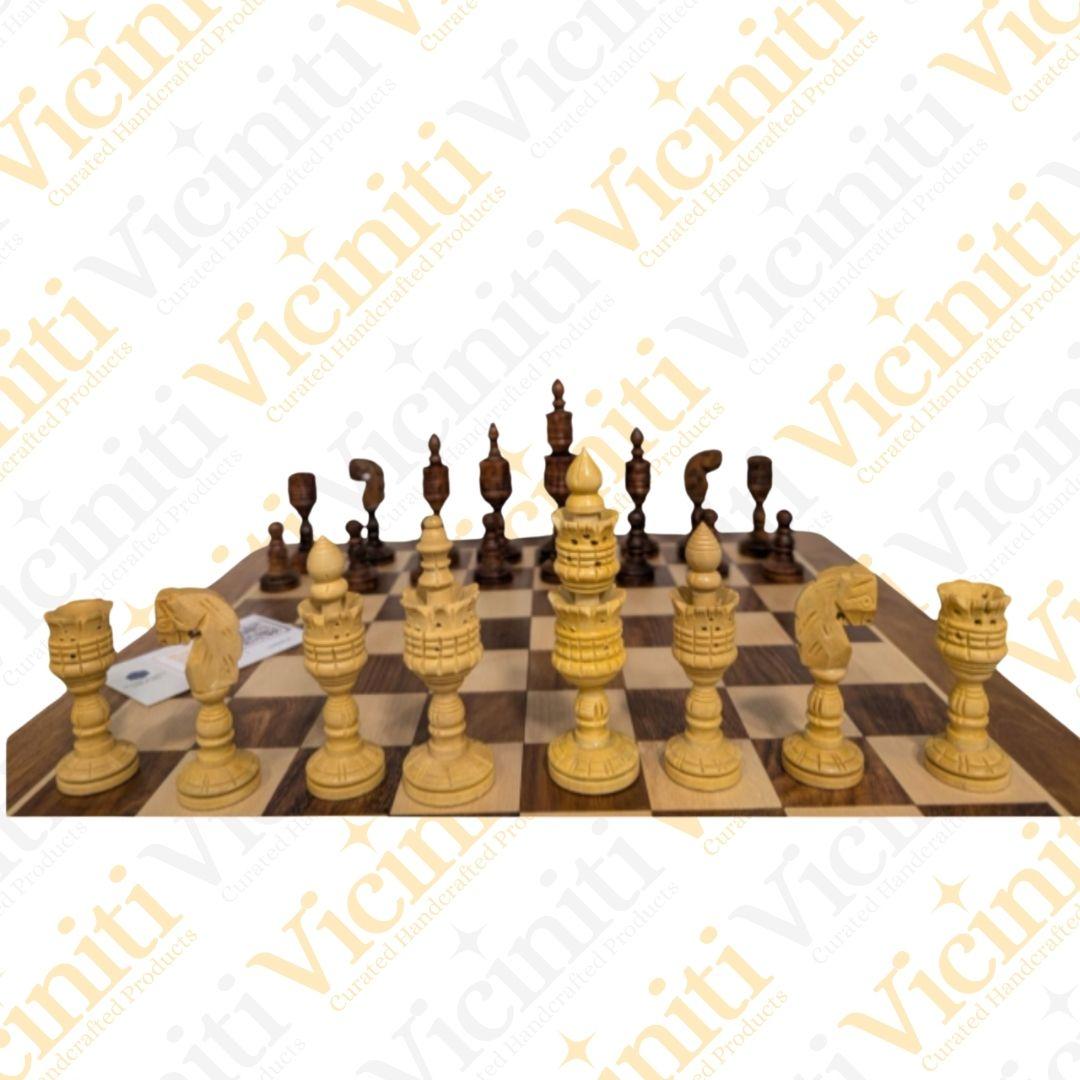 Lotus Theme Wooden Handcrafted Chess Set Board Game