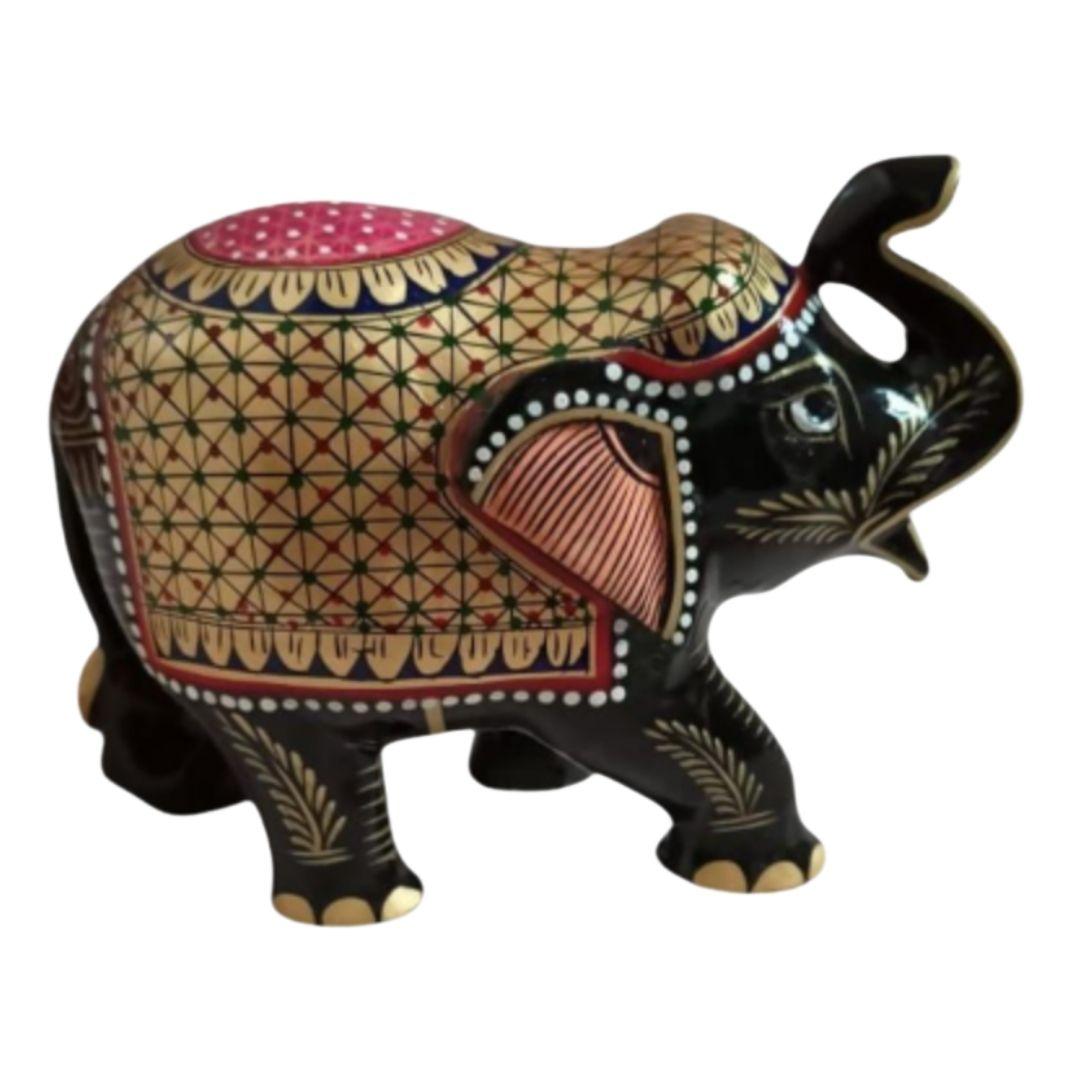 Antique Gold Embellished Handcrafted Wooden Elephant Showpiece