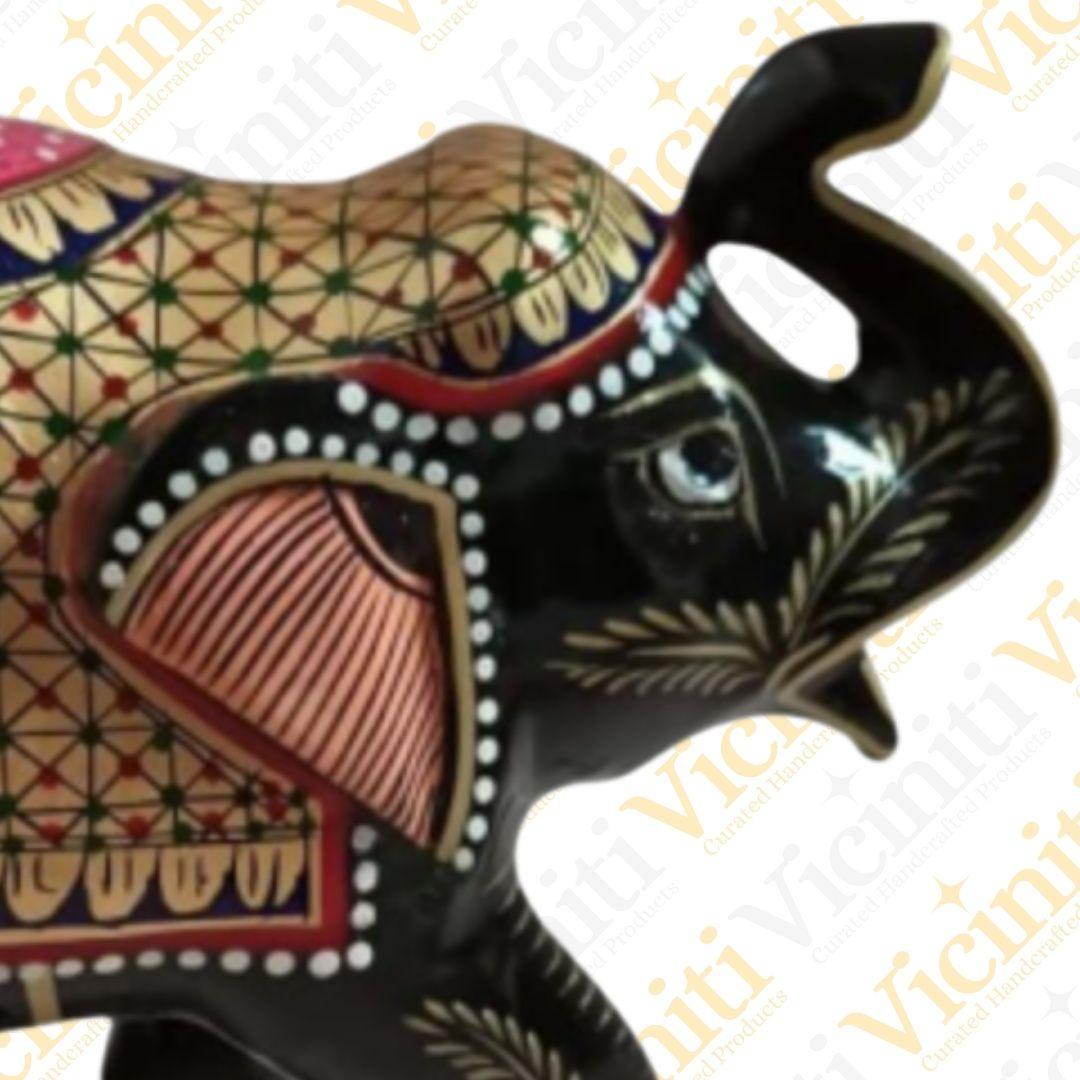 Antique Gold Embellished Handcrafted Wooden Elephant Showpiece