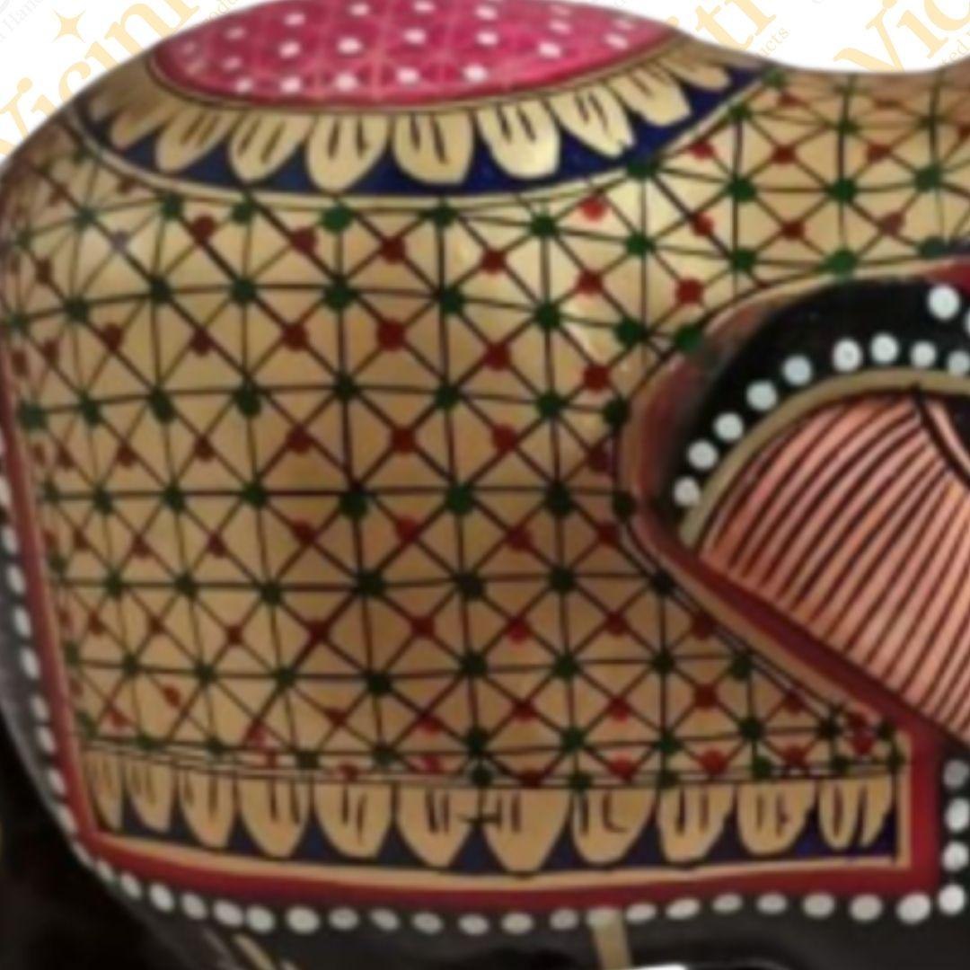 Antique Gold Embellished Handcrafted Wooden Elephant Showpiece