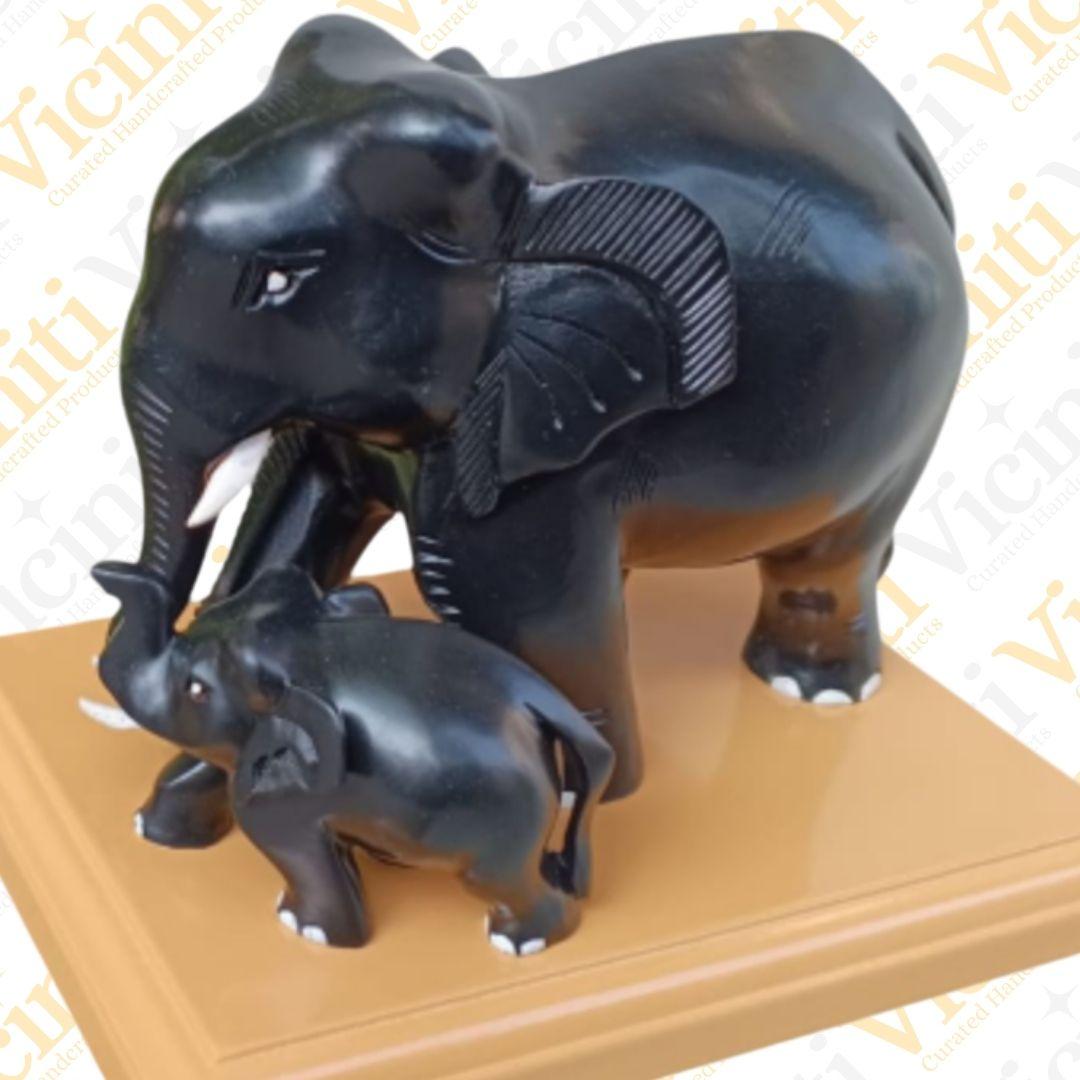 Mother Elephant with Calf Handcrafted Wooden Showpiece in 2 color options